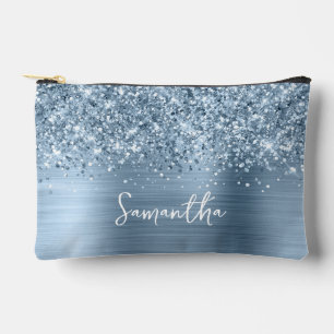 Glänzender Hellblauer Glamour-Schriftname Zubehörtasche