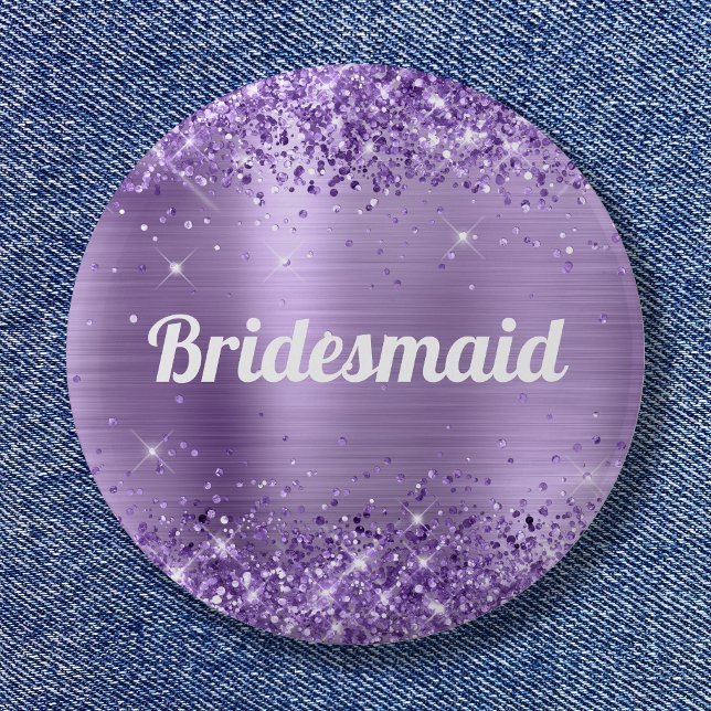 Glänzender Helllila Folien Brautjungfer Button (Glittery Light Purple Foil Bridesmaid Button)