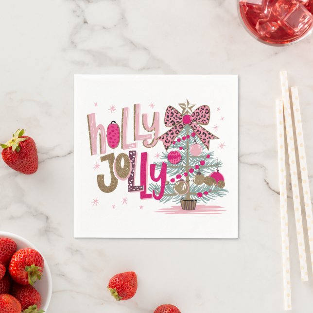 Glänzender Holly Jolly Weihnachtsbaum Serviette (Beispiel)