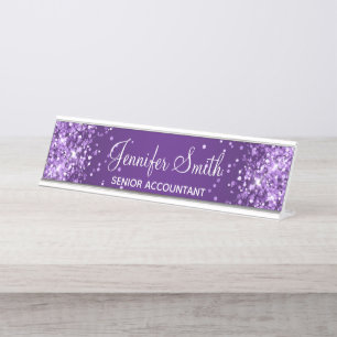 Glänzender königlicher violetter Farbverlauf Schreibtischnamensplakette