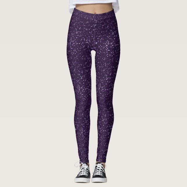 Glänzender lila MitternachtsGlitzer Leggings (Vorderseite)