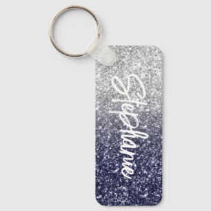 Glänzender Luxus Silber Navy Ombre Glitter Schlüsselanhänger