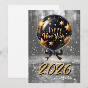 Glänzender Neujahrsballon mit 2026 Glow Feiertagskarte