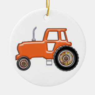 Glänzender orange Traktor Keramikornament