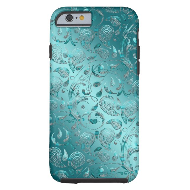 Glänzender Paisley-Türkis Case-Mate iPhone Hülle (Rückseite)