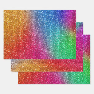 Glänzender Regenbogen-Verlauf Glitter Geschenkpapier Set