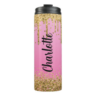 Glänzender Rosa Thermobecher zum Anpassen Thermosbecher