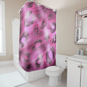 Glänzender Rosa und schwarzer Leopard Cheetah Druc Duschvorhang