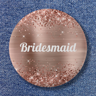 Glänzender Roségold-Folien-Brautjungfer Button