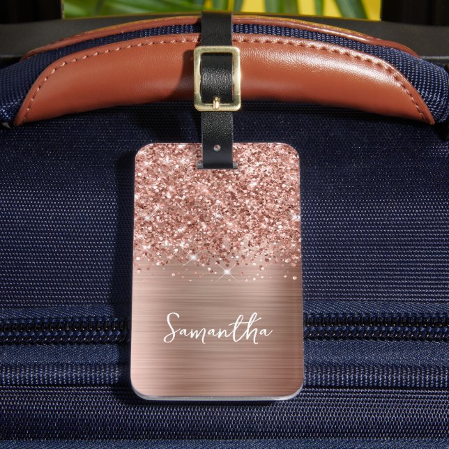 Glänzender Roségold Glam-Skriptname Gepäckanhänger (Vorderseite Insitu 2)