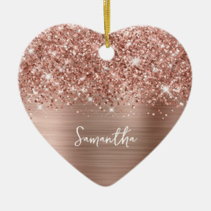 Glänzender Roségold Glamour Name Foto Keramik Ornament