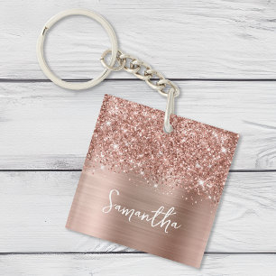 Glänzender Roségold Glamour Name Foto Schlüsselanhänger