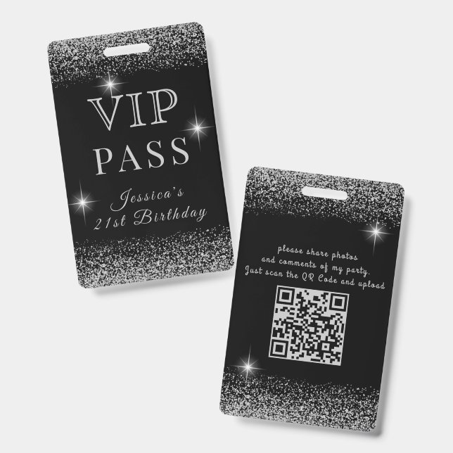 Glänzender Schwarz & Silber Funkelnder VIP-Geburts Ausweis (Vorder- & Rückseite)