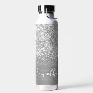 Glänzender Silber Glam Name Trinkflasche