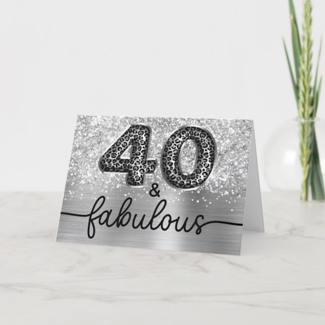 Glänzender Silber-Leopard Glam 40 und Fabelhaft Karte (Vorderseite)