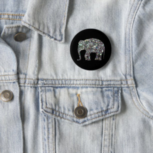 Glänzender silberner Mosaik-Glitter-Elefant Button