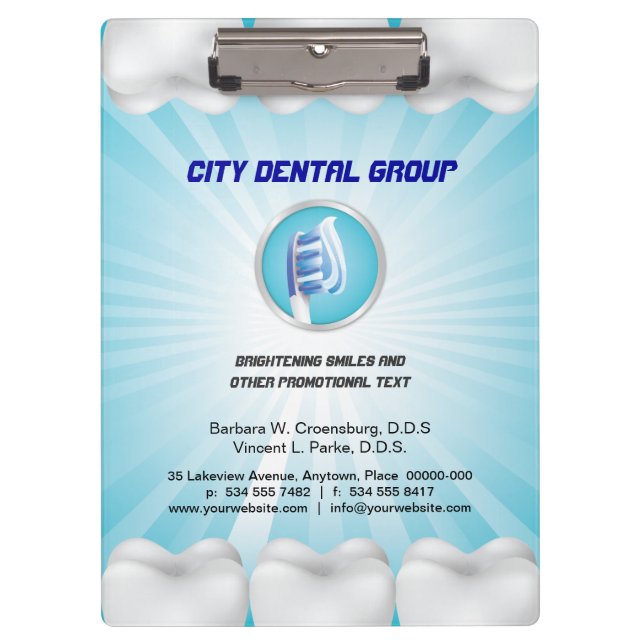 Glänzender Zahn-Zahnarzt Klemmbrett (Vorderseite)