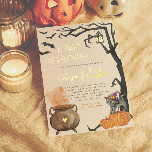 Glänzendes A Baby Is Brewing Süße Halloween-Baby-P Folieneinladung