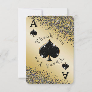 Glänzendes Ass der Pik & Schwarzes Glitter Dankesc Dankeskarte