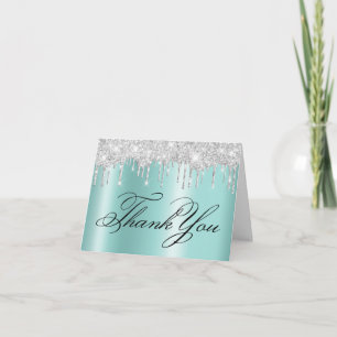Glänzendes Blass-Silber-Glitter-Tropfen Hell-Türki Dankeskarte