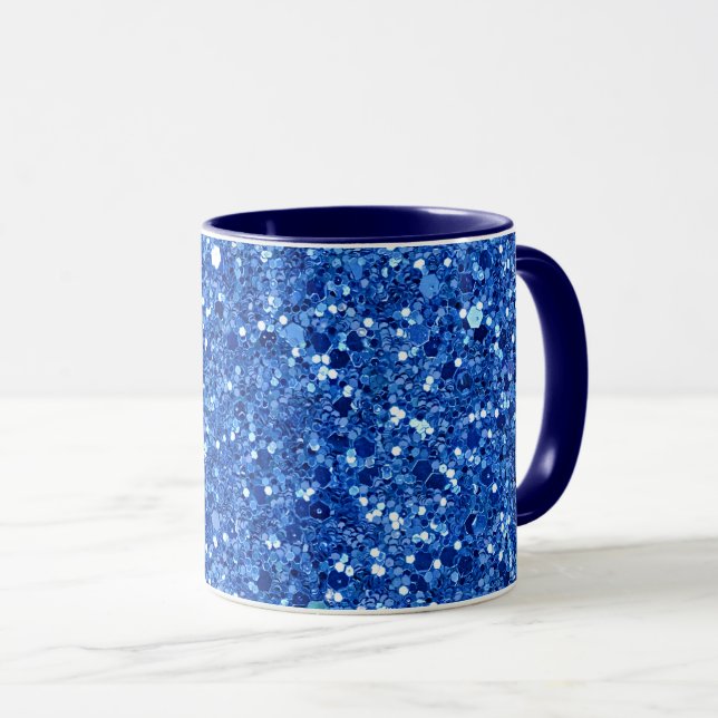Glänzendes blaues Hintergrundmuster  Tasse (VorderseiteRechts)