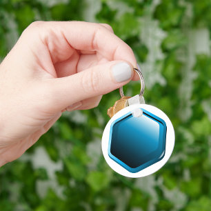 Glänzendes blaues Sechseck-Icon Moderne Geometrie Schlüsselanhänger