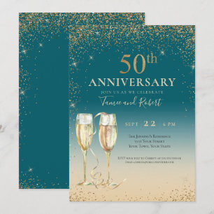 Glänzendes Champagner-Türkisgold zum 50. Jubiläum Einladung