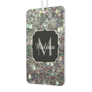 Glänzendes farbenfrohes silbernes Mosaik-Monogramm Autolufterfrischer