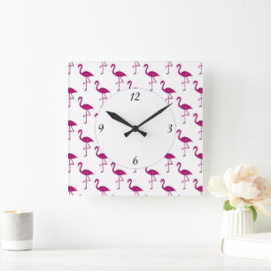 Glänzendes Flamingo Rosa Glitter Funkeln Muster Quadratische Wanduhr