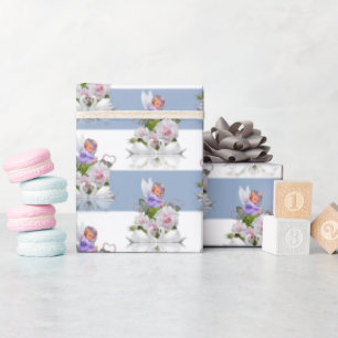 Glänzendes Geschenkpapier Blau & Weiß gestreift