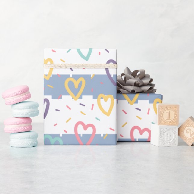 Glänzendes Geschenkpapier Blau-Weiß gestreift (Babyparty)