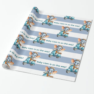 Glänzendes Geschenkpapier Blau-Weiß-Streifen Elefa