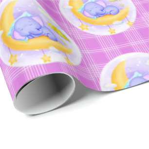 Glänzendes Geschenkpapier Elefant Lila Kariert