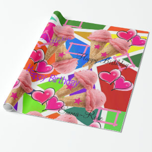 Glänzendes Geschenkpapier, Erdbeer Eiscreme Geschenkpapier