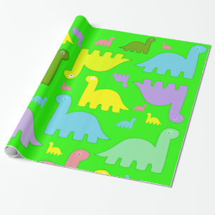 Glänzendes Geschenkpapier, Farbige Dinosaurier Grü Geschenkpapier