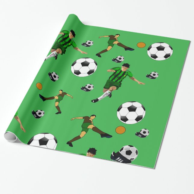 Glänzendes Geschenkpapier Fußball grün (Ungerollt)