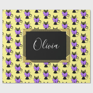 Glänzendes Geschenkpapier, Gelb-Schwarz-Katze-Mono Geschenkpapier