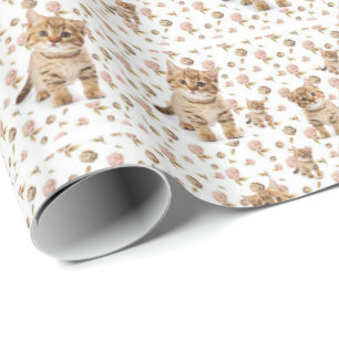 Glänzendes Geschenkpapier Kätzchen Floral