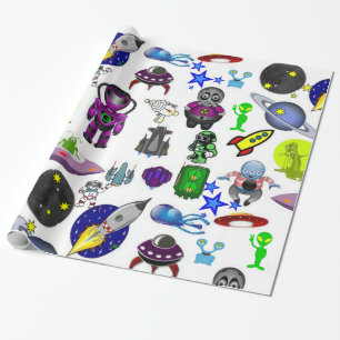 Glänzendes Geschenkpapier, Raumschiffe Aliens Geschenkpapier