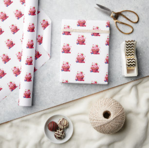 Glänzendes Geschenkpapier Rosa Erdbeercupcake