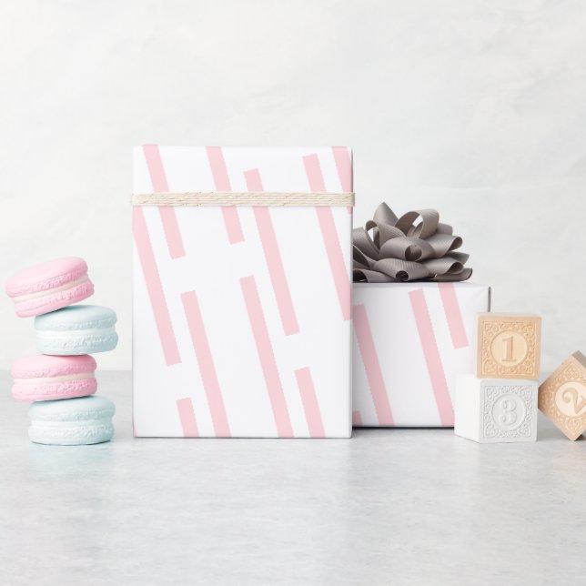 Glänzendes Geschenkpapier Rosa & Weiß gestreift (Babyparty)