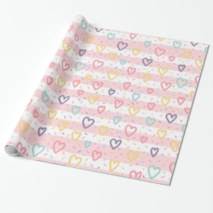 Glänzendes Geschenkpapier Rosa & Weiße Streifen He