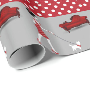 Glänzendes Geschenkpapier roter Polka-Punkt-Hund