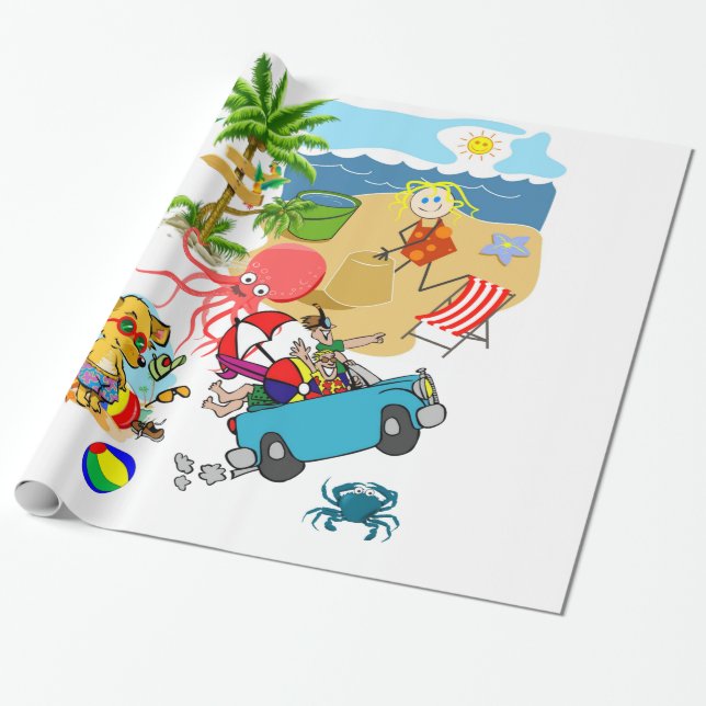 Glänzendes Geschenkpapier, Strandspaß Oktopus Geschenkpapier (Ungerollt)