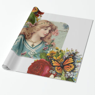 Glänzendes Geschenkpapier, viktorianische Blumen S Geschenkpapier