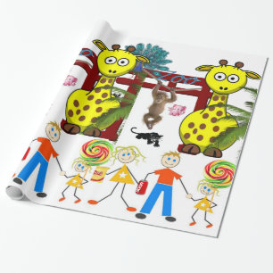 Glänzendes Geschenkpapier, Zoo Giraffe Affe Geschenkpapier