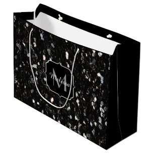 Glänzendes Glitter-Glitzern Schwarzweiss-Monogramm Große Geschenktüte