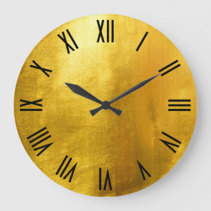 Glänzendes Gold-Faux-Folie Schwarz Römische Ziffer Große Wanduhr