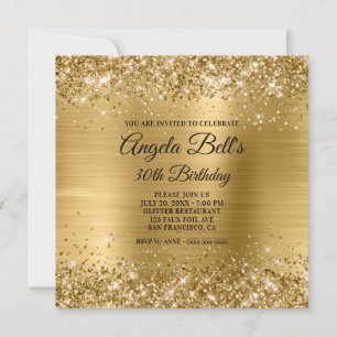 Glänzendes Gold Gebürstete Folie Glam 30. Geburtst Einladung