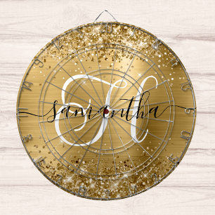 Glänzendes Gold Glam Monogramm Dartscheibe